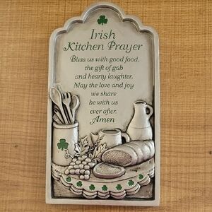 Irish Kitchen Prayer Plaque with Silver and Green Accents